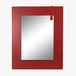 Espelho Oriental Retangular em Madeira Vermelho com pendente