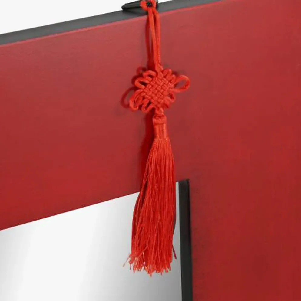 Espelho Oriental Retangular em Madeira Vermelho com pendente
