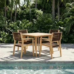 Mesa com 4 cadeiras em Teca e Corda Castanho