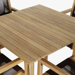 Mesa com 4 cadeiras em Teca e Corda Castanho