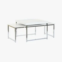 Mesa de Centro Branco (2 Peças) com Estrutura Metálica | 110x48x45 cm