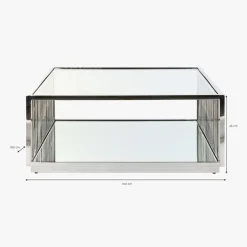 Mesa de Centro com Estrutura Cromada e Detalhes Espelhados | 100x100x45 cm