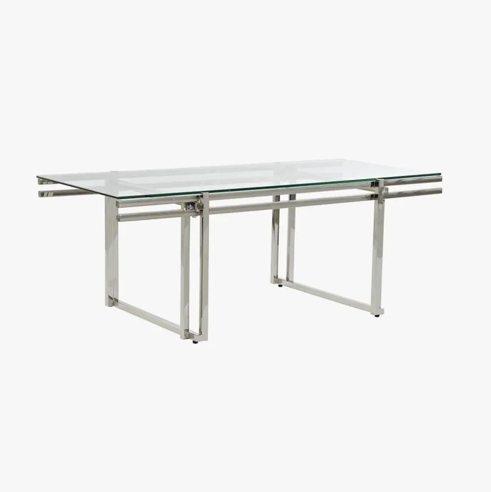 Mesa de Centro Tampo em Vidro e Estrutura em Metal Prata | 120X60X45