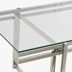 Mesa de Centro Tampo em Vidro e Estrutura em Metal Prata | 120X60X45