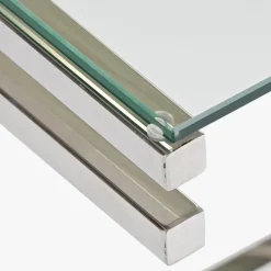 Mesa de Centro Tampo em Vidro e Estrutura em Metal Prata | 120X60X45
