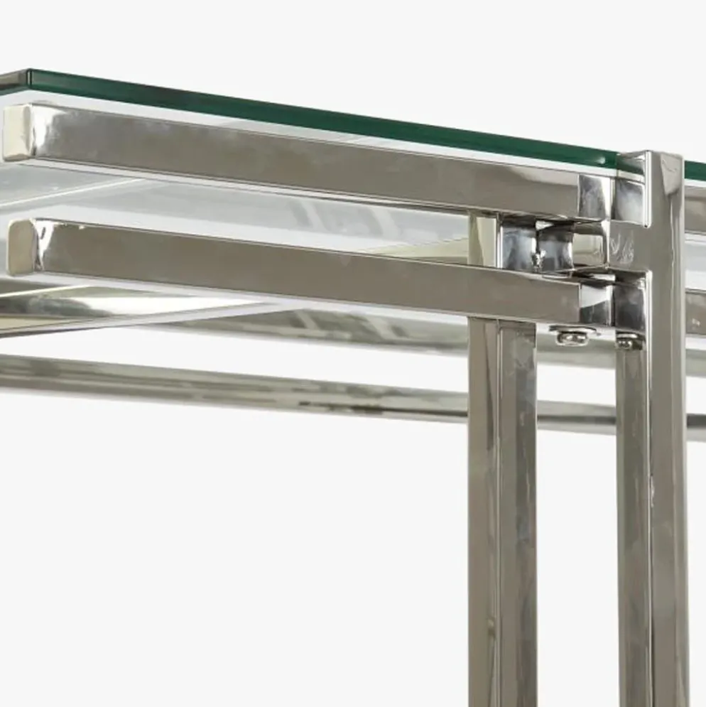 Mesa de Centro Tampo em Vidro e Estrutura em Metal Prata | 120X60X45