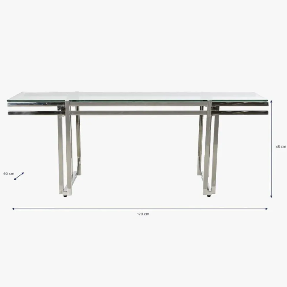 Mesa de Centro Tampo em Vidro e Estrutura em Metal Prata | 120X60X45