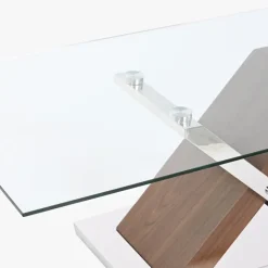 Mesa de Centro Vidro Acabamento Efeito Madeira | 120×60×42 cm