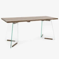 Mesa de Jantar Castanha com Pés em Vidro | 180X90X76