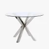 Mesa de Jantar Redonda em Vidro com Base Metálica Prateada110x110x76 cm