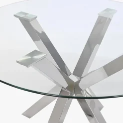 Mesa de Jantar Redonda em Vidro com Base Metálica Prateada110x110x76 cm