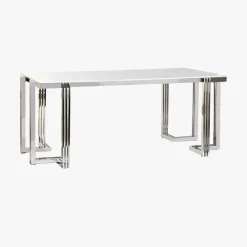 Mesa de Jantar Tampo Efeito Mármore e Base Metálica Prateada | 180x90x76 cm