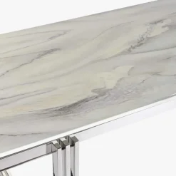 Mesa de Jantar Tampo Efeito Mármore e Base Metálica Prateada | 180x90x76 cm