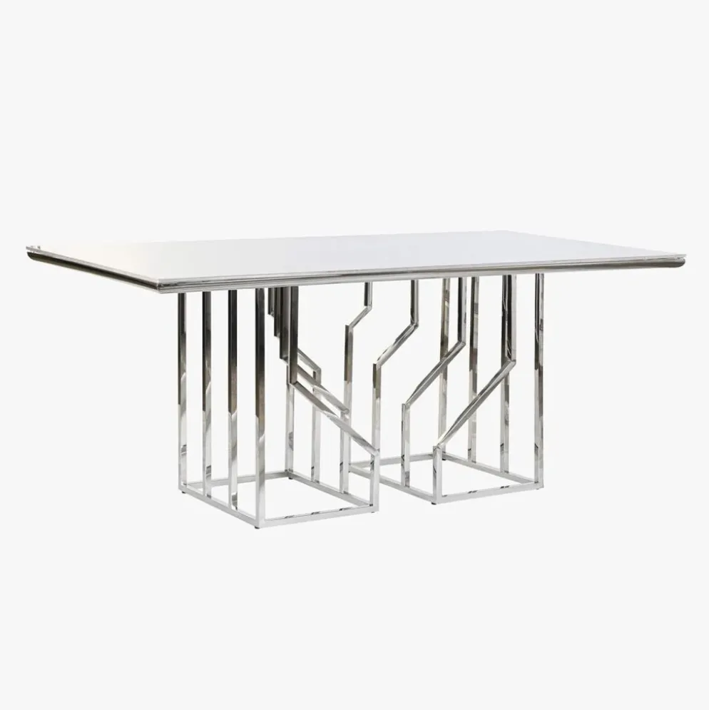 Mesa de Jantar Tampo Efeito Mármore e Estrutura Metálica | 180x90x75 cm