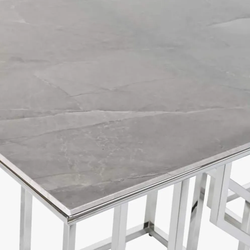 Mesa de Jantar Tampo Efeito Mármore e Estrutura Metálica | 180x90x75 cm