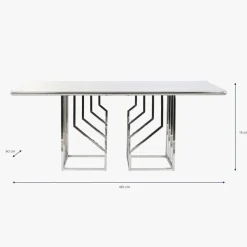 Mesa de Jantar Tampo Efeito Mármore e Estrutura Metálica | 180x90x75 cm