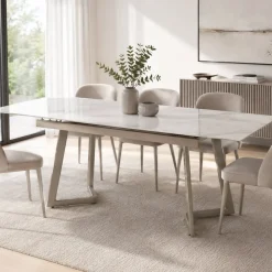Mesa Jantar Tampo em Vidro Extensível | 140–180x80x76 cm