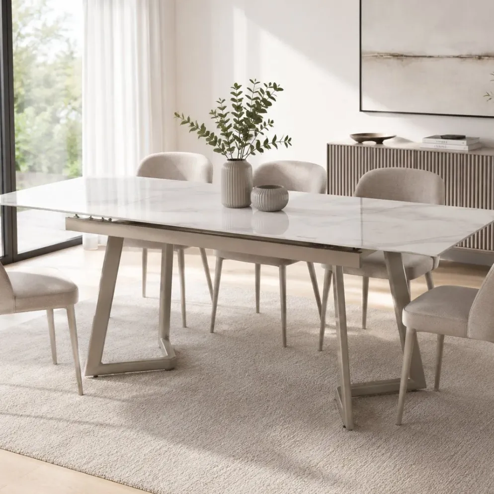 Mesa Jantar Tampo em Vidro Extensível | 140–180x80x76 cm
