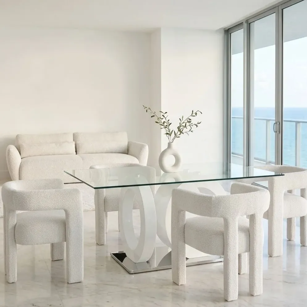 Mesa Jantar Vidro com Estrutura Branca | 160X90X75