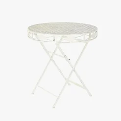 Mesa Redonda em Metal Branco Envelhecido