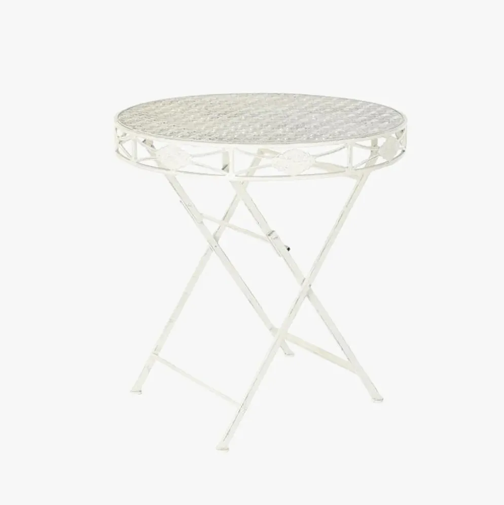 Mesa Redonda em Metal Branco Envelhecido