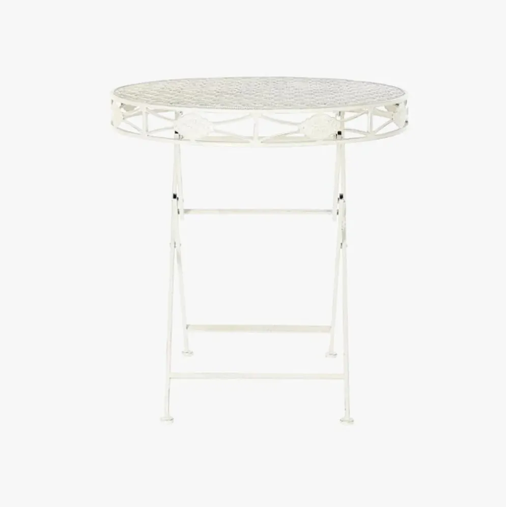 Mesa Redonda em Metal Branco Envelhecido