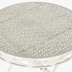 Mesa Redonda em Metal Branco Envelhecido