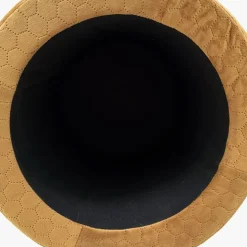 Pouf Mostarda de Veludo com padrão e arrumação