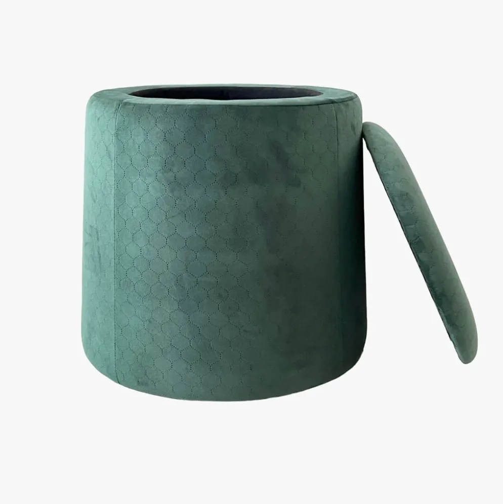 Pouf Verde Esmeralda de Veludo com padrão e arrumação