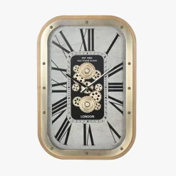 Relógio de Metal Retangular Branco e Dourado