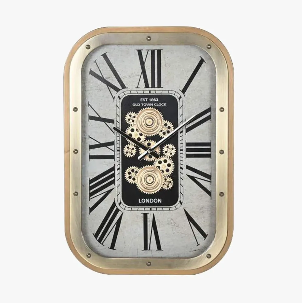 Relógio de Metal Retangular Branco e Dourado
