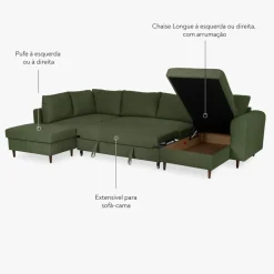Sofá Cama CHL à Direita e Pufe à Esquerda