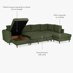Sofá Cama CHL à Esquerda e Pufe à Direita