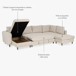 Sofá Cama CHL à Esquerda e Pufe à Direita