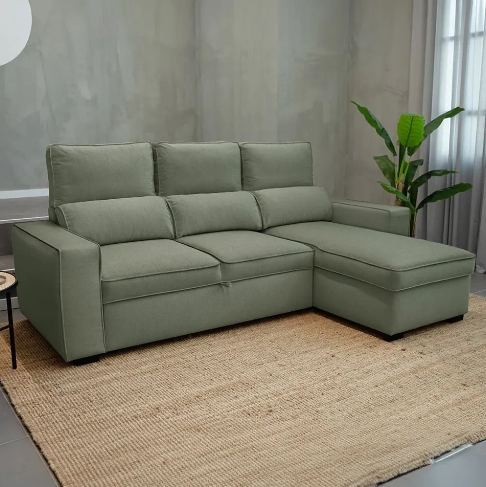 Sofá Cama com Chaise Longue Reversível e Encosto Reclinável