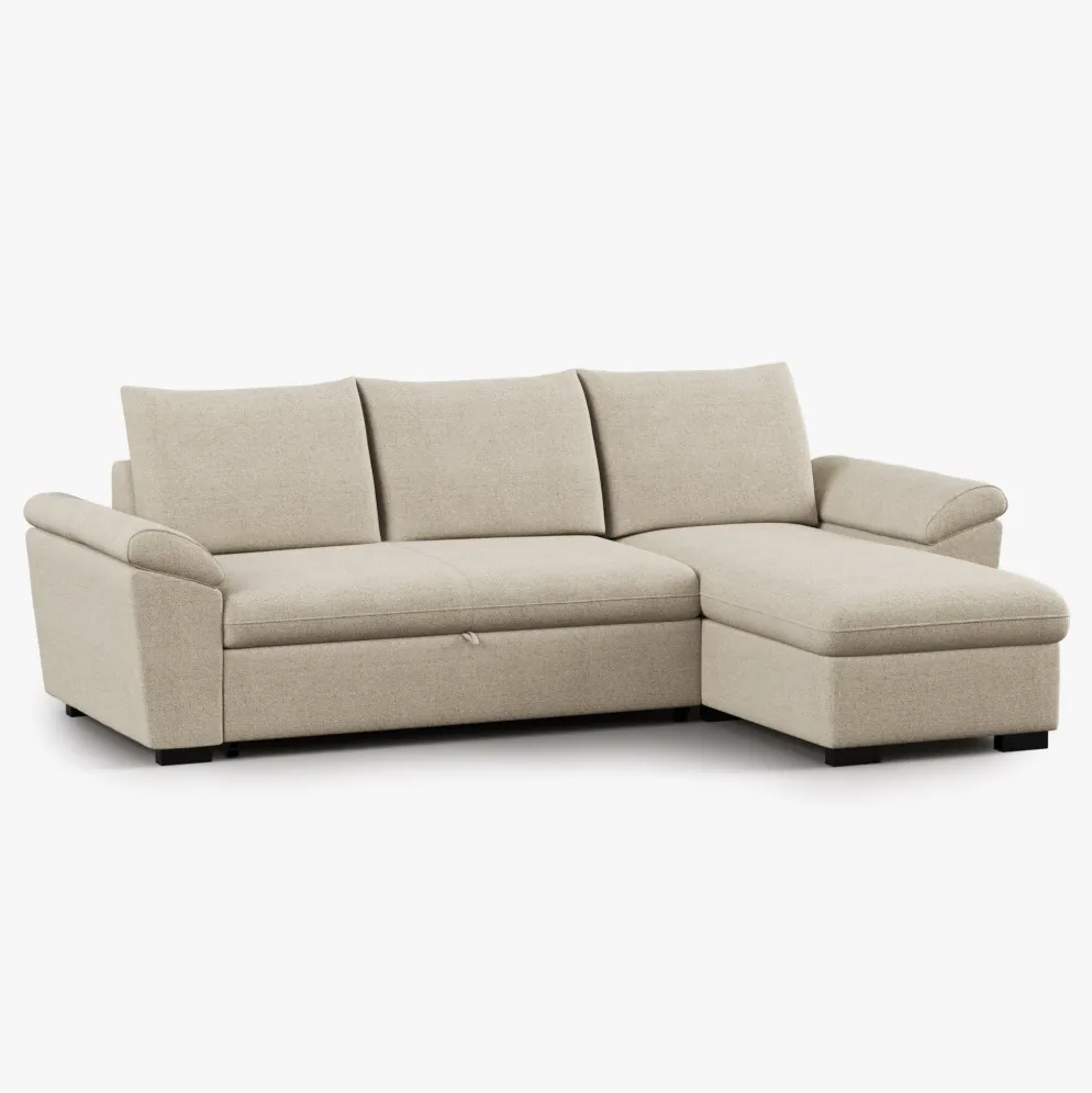 Sofá-cama com chaise longue reversível e arrumação