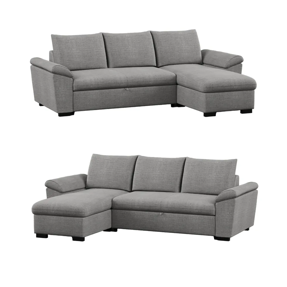 Sofá-cama com chaise longue reversível e arrumação