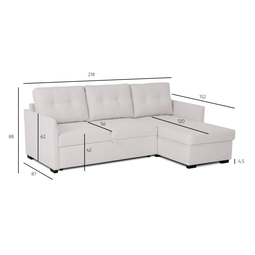 Sofá-cama com chaise longue reversível