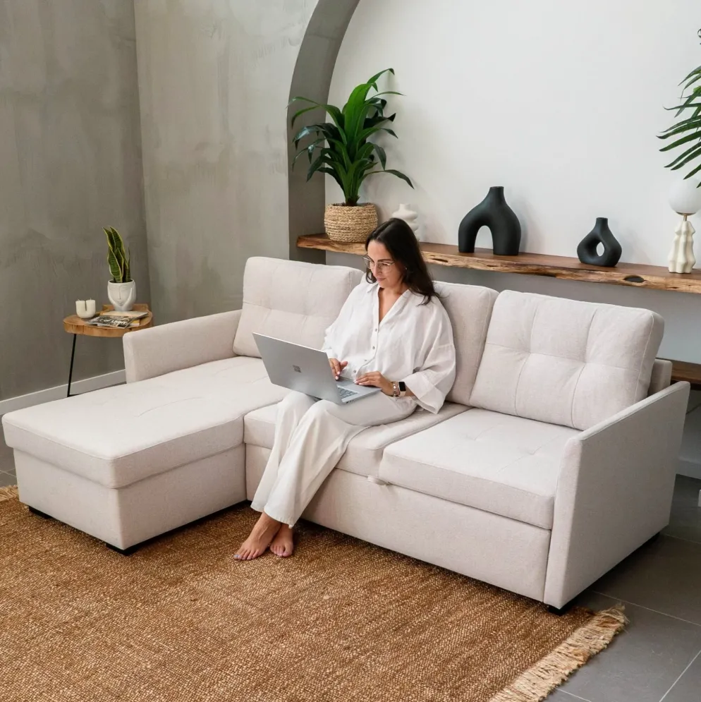 Sofá-cama com chaise longue reversível