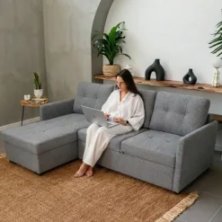 Sofá-cama com chaise longue reversível