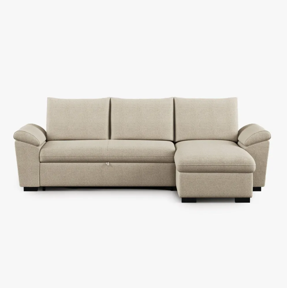 Sofá-cama com chaise longue reversível e arrumação