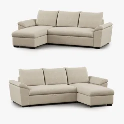 Sofá-cama com chaise longue reversível e arrumação