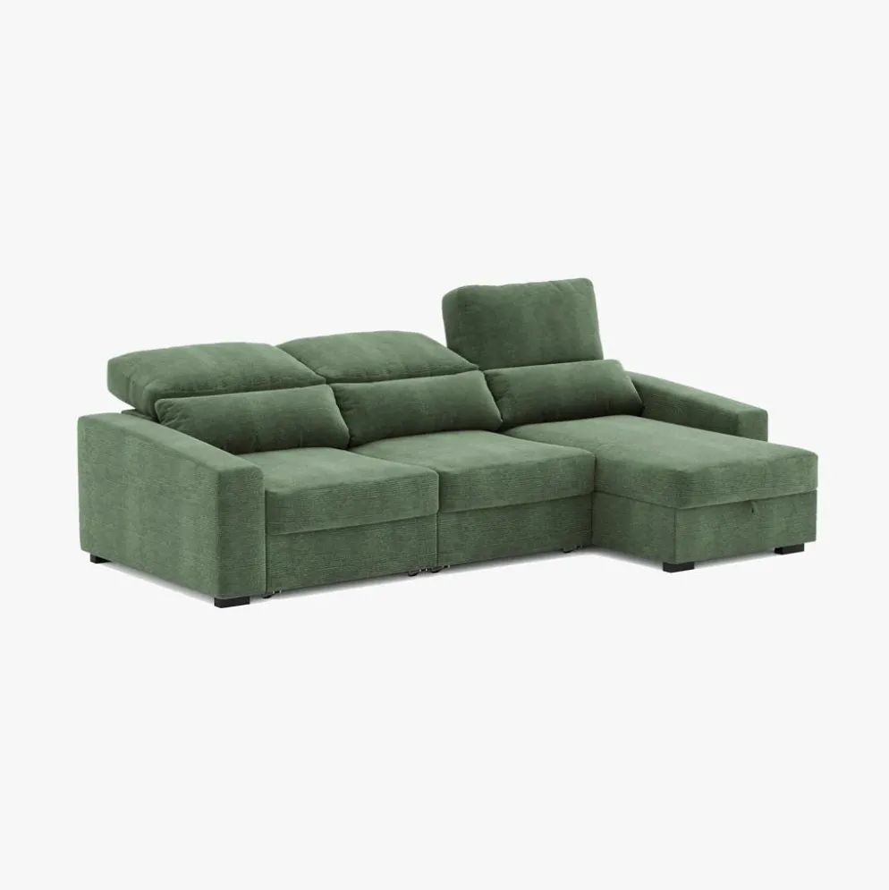 Sofá Cama com Chaise Longue Reversível, Assentos Deslizantes e Encosto Reclinável