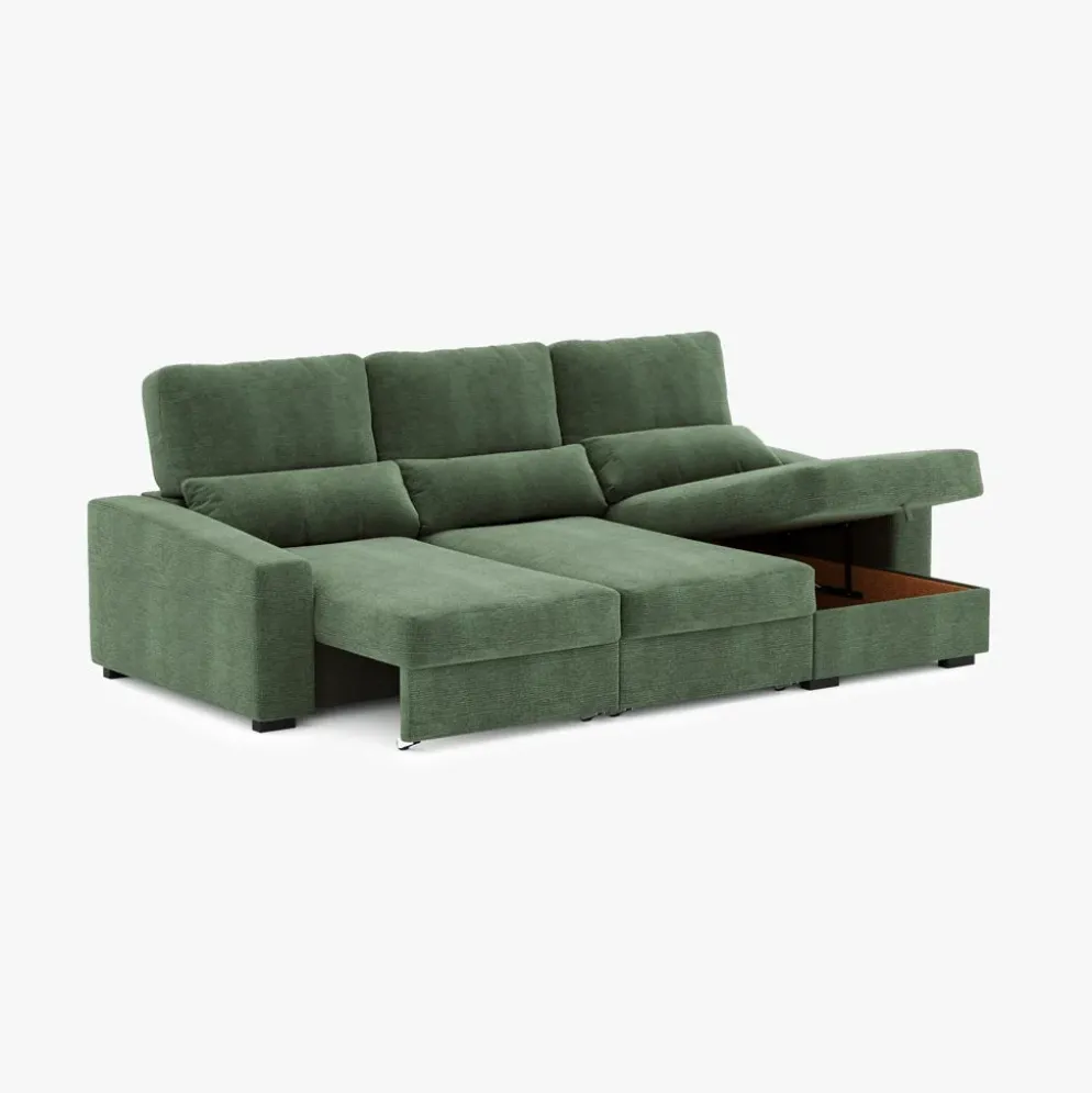 Sofá Cama com Chaise Longue Reversível, Assentos Deslizantes e Encosto Reclinável