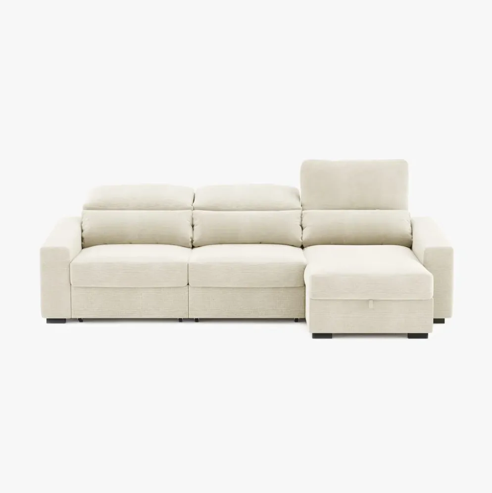 Sofá Cama com Chaise Longue Reversível, Assentos Deslizantes e Encosto Reclinável