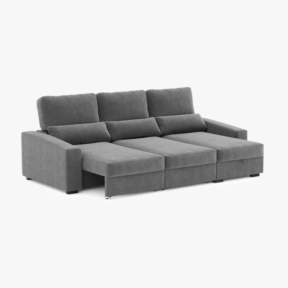 Sofá Cama com Chaise Longue Reversível, Assentos Deslizantes e Encosto Reclinável