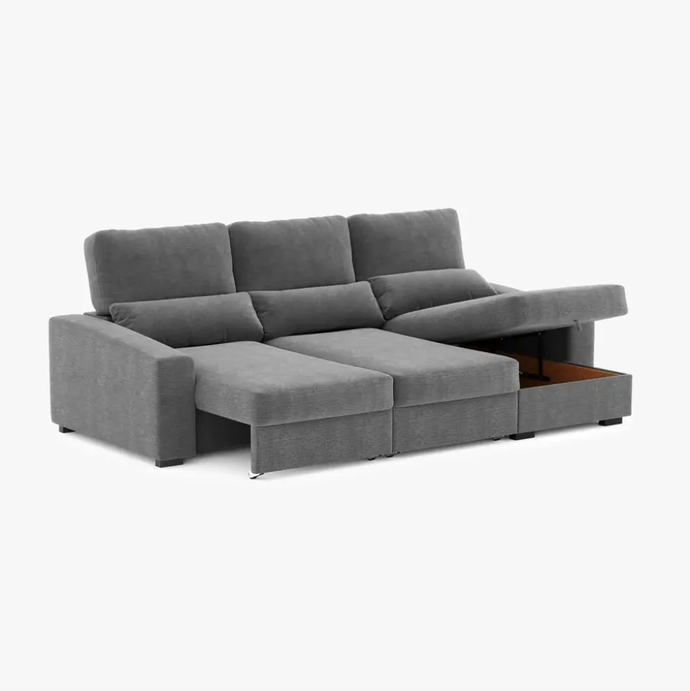 Sofá Cama com Chaise Longue Reversível, Assentos Deslizantes e Encosto Reclinável