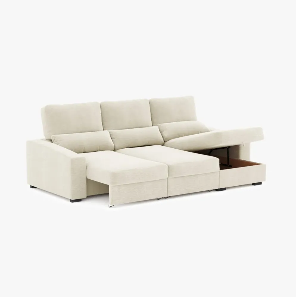 Sofá Cama com Chaise Longue Reversível, Assentos Deslizantes e Encosto Reclinável