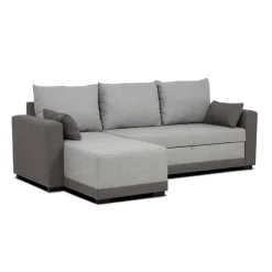 Sofá cama com chaise longue reversível e almofadas soltas