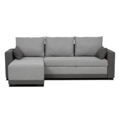 Sofá cama com chaise longue reversível e almofadas soltas